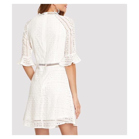 White 3/4 Sleeve Lace Embroidered Eyelet Dress - Picture 4 of 8